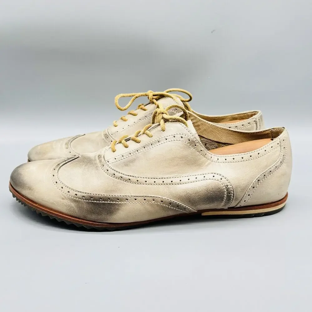 Sorel Shoes Mens 12.5 Beige Leather Wingtip Oxford Brogue Lace Up Casual Sneaker